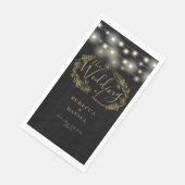 Zwart en goud string lichten bloemenbruiloft servet (Hoek)