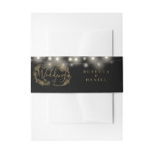 Zwart en goud string lichten bloemenbruiloft uitnodigingen wikkel (Voorkant Voorbeeld)