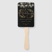 Zwart en goud String Lights bruiloft programma Handwaaier (Voorkant)