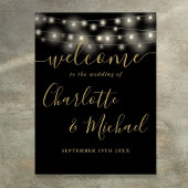 Zwart en goud String Lights Bruiloft Welkomstbord Poster