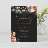 Zwart en goud String Lights QR Code Herfst Bruilof Kaart (Staand voorkant)