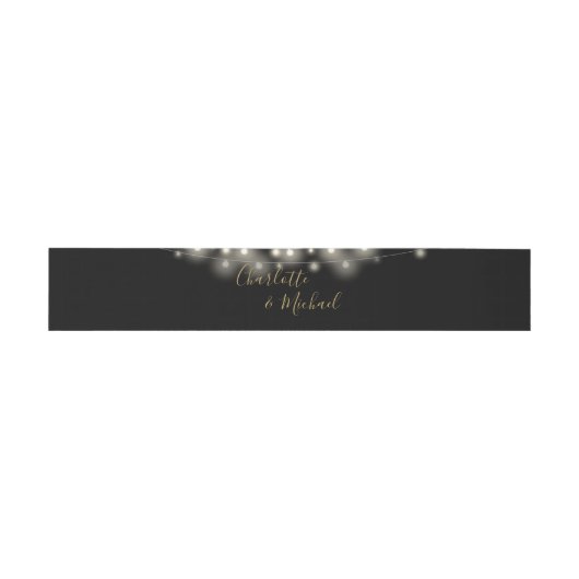 Zwart en goud String Lights Signature Script Uitnodigingen Wikkel (Vlak)