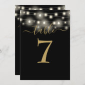 Zwart en goud String Lights Tafelnummer (Voorkant / Achterkant)