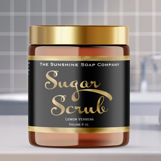 Zwart en Goud Sugar Scrub Jar Label Waterfles Etiket