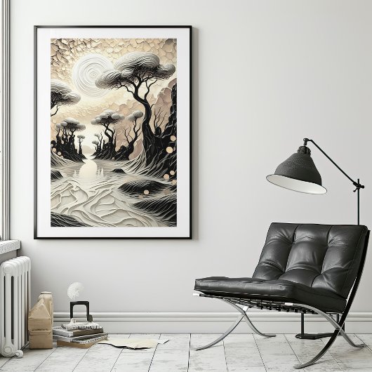 Zwart en goud Surreal Landscape Art Poster