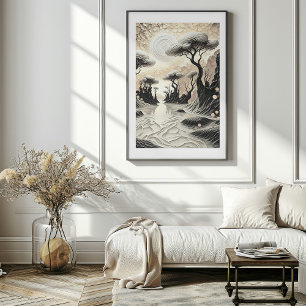 Zwart en goud Surreal Landscape Art Poster