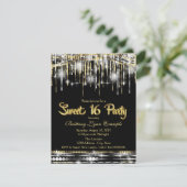 Zwart en goud Sweet 16 Party Kaart (Staand voorkant)