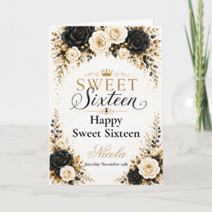 Zwart en goud Sweet Sixteen Kaart