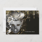 Zwart en goud Sweet Sixteen Masquerade Party Kaart (Achterkant)