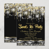 Zwart en goud Sweet Sixteen Party Kaart (Voorkant / Achterkant)