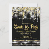 Zwart en goud Sweet Sixteen Party Kaart (Voorkant)