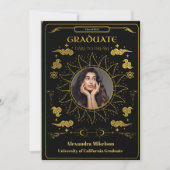 Zwart en Goud Tarot Foto Afstuderen Aankondiging (Voorkant)