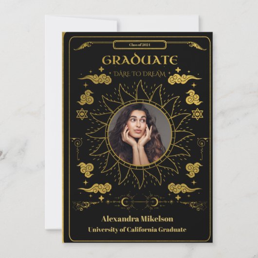 Zwart en Goud Tarot Foto Afstuderen Aankondiging (Voorkant)