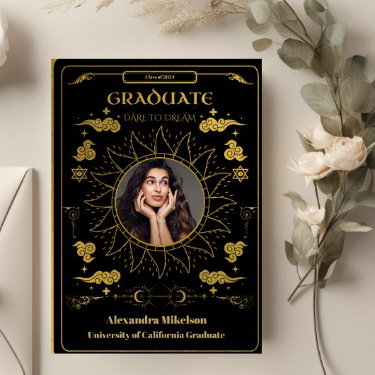 Zwart en Goud Tarot Foto Afstuderen Aankondiging