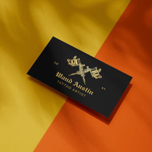 Zwart en Goud Tattoo Machine Tattoo Artiest Visitekaartje