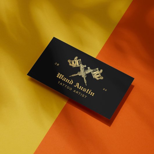 Zwart en Goud Tattoo Machine Tattoo Artiest Visitekaartje