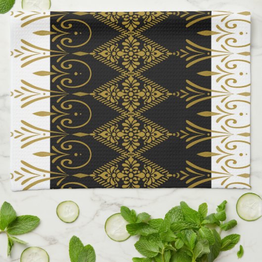 Zwart en goud theedoek (Gevouwen)