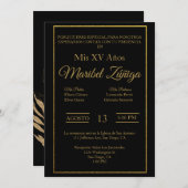 Zwart en goud thema Quinceanera uitnodiging (Voorkant / Achterkant)