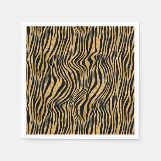 Zwart en Goud Tiger Stripe Papier Servet (Voorkant)