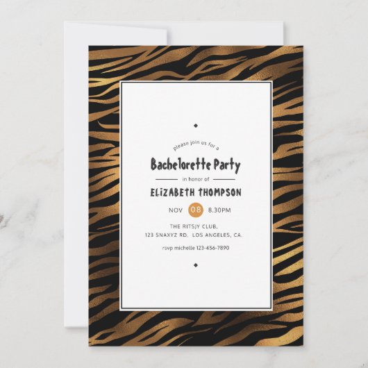 Zwart en Goud Tijger Stripes Bachelorette Party Kaart (Voorkant)