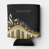 Zwart en goud toetsenbord met muzieknoten blikjeskoeler (Achterkant)