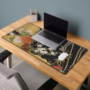 Zwart en Goud Traditionele Japanse Kimono Bloemen Bureaumat