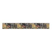 Zwart en Goud Traditionele Japanse Kimono Bloemen Grosgrain Lint (Voorkant)