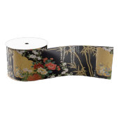 Zwart en Goud Traditionele Japanse Kimono Bloemen Grosgrain Lint (Spoel)
