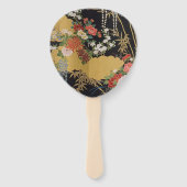 Zwart en Goud Traditionele Japanse Kimono Bloemen Handwaaier (Voorkant)