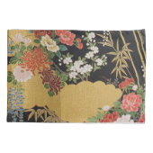 Zwart en Goud Traditionele Japanse Kimono Bloemen Kussensloop (Achterkant)