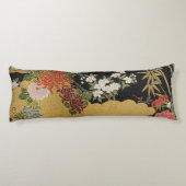 Zwart en Goud Traditionele Japanse Kimono Bloemen Lichaamskussen (Achterkant)