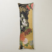 Zwart en Goud Traditionele Japanse Kimono Bloemen Lichaamskussen (Achterkant (Verticaal))