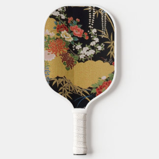 Zwart en Goud Traditionele Japanse Kimono Bloemen Pickleball Paddle