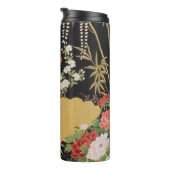 Zwart en Goud Traditionele Japanse Kimono Bloemen Thermosbeker (Geroteerd rechts)