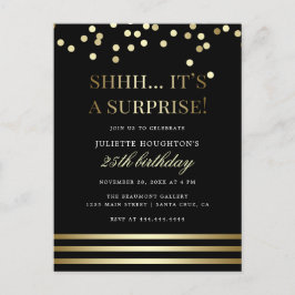Zwart en goud trendy Confetti Surprise Party Uitnodiging Briefkaart