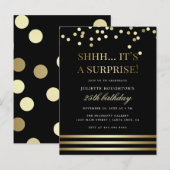 Zwart en goud trendy Confetti Surprise Party Uitnodiging Briefkaart (Voorkant / Achterkant)