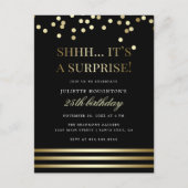 Zwart en goud trendy Confetti Surprise Party Uitnodiging Briefkaart (Voorkant)