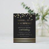 Zwart en goud trendy Confetti Surprise Party Uitnodiging Briefkaart (Staand voorkant)