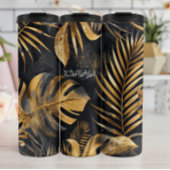 Zwart en goud tropisch gebladerte thermosbeker