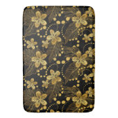 Zwart en goud Tropische bladeren en bloesems Badmat (Voorkant Verticaal)