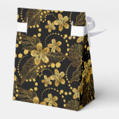 Zwart en goud Tropische bladeren en bloesems Bedankdoosjes (Achterkant)