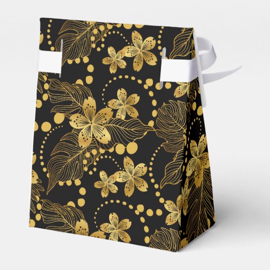 Zwart en goud Tropische bladeren en bloesems Bedankdoosjes (Achterkant)