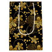 Zwart en goud Tropische bladeren en bloesems Medium Cadeauzakje (Achterkant)