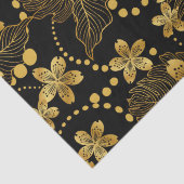 Zwart en goud Tropische bladeren en bloesems Tissuepapier (Detail)
