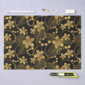 Zwart en goud Tropische bladeren en bloesems Tissuepapier (Craft)