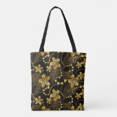 Zwart en goud Tropische bladeren en bloesems Tote Bag (Achterkant)