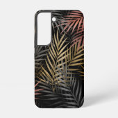 Zwart en goud tropische bloemen en bladeren Patroo Samsung Galaxy Hoesje (Achterkant)