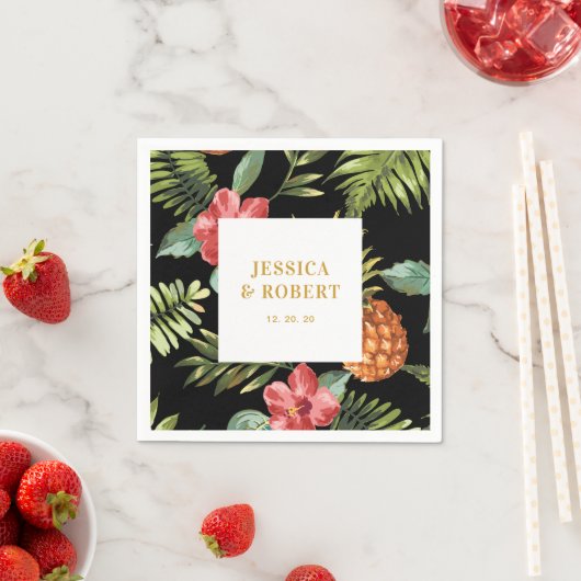Zwart en goud | Tropische zomerbruiloft Napkin Servet (Insitu)