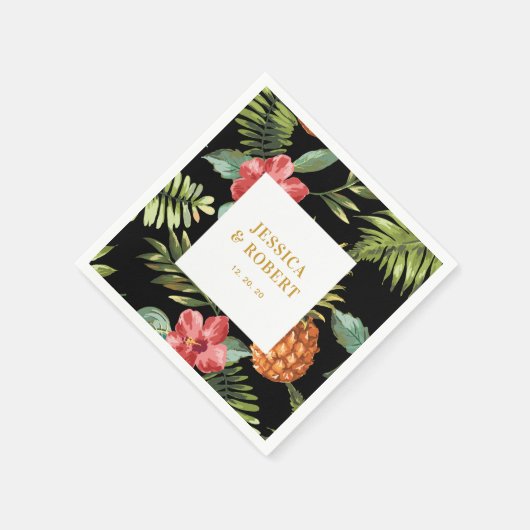 Zwart en goud | Tropische zomerbruiloft Napkin Servet (Hoek)
