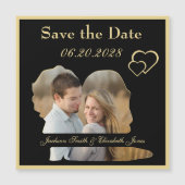 Zwart en Goud Trouwfoto Bewaar de datummagneet (Voorkant)
